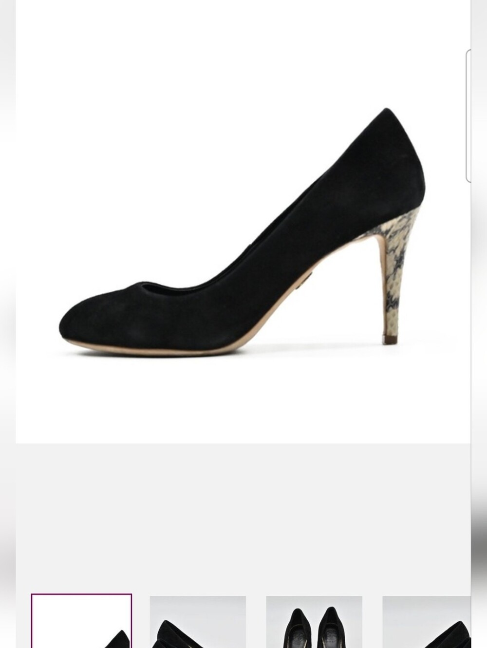 Tory Burch Black Suede Pump with Snakeskin-Print Heel